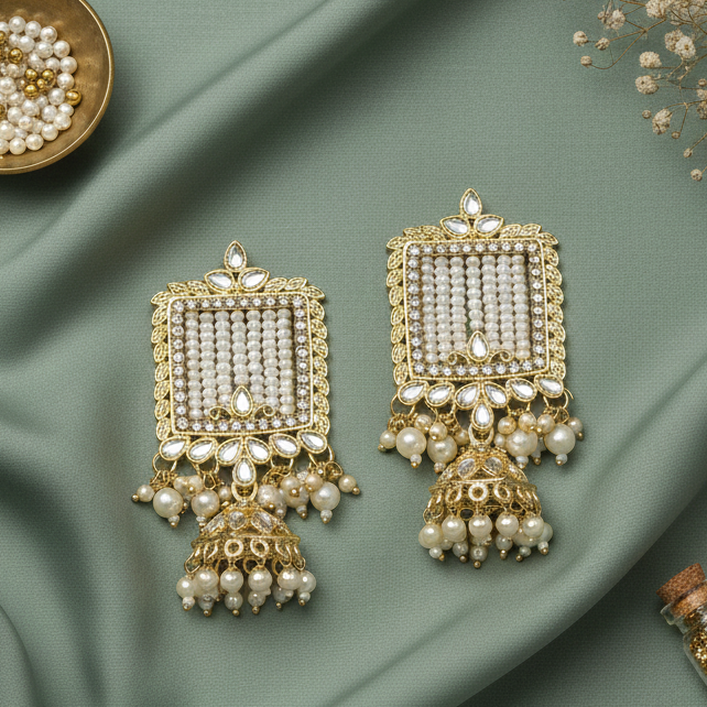 Jewelmaze Traditional crystal and pearl dangler Earrings