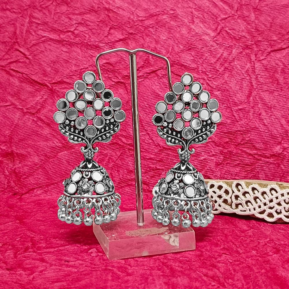 Bhavi Jewels Oxidised Plated Mirror Work Jhumki Earrings