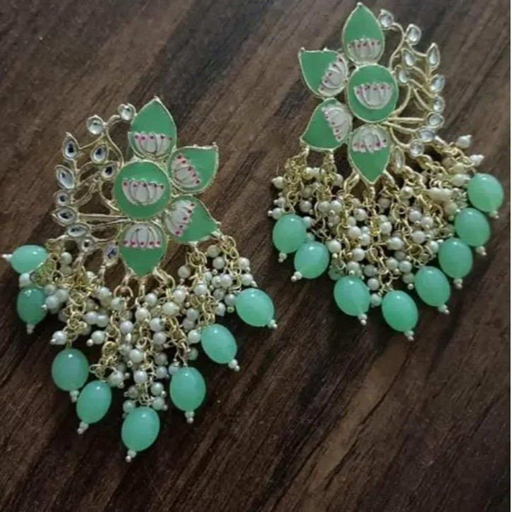 JewelMaze Gold Plated Pearls And Meenakari Dangler Earrings