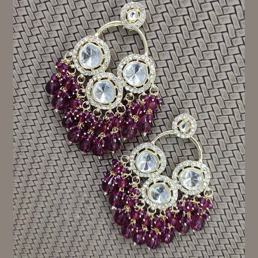 JewelMaze Gold Plated Austrian Stone And Pearls Dangler Earrings