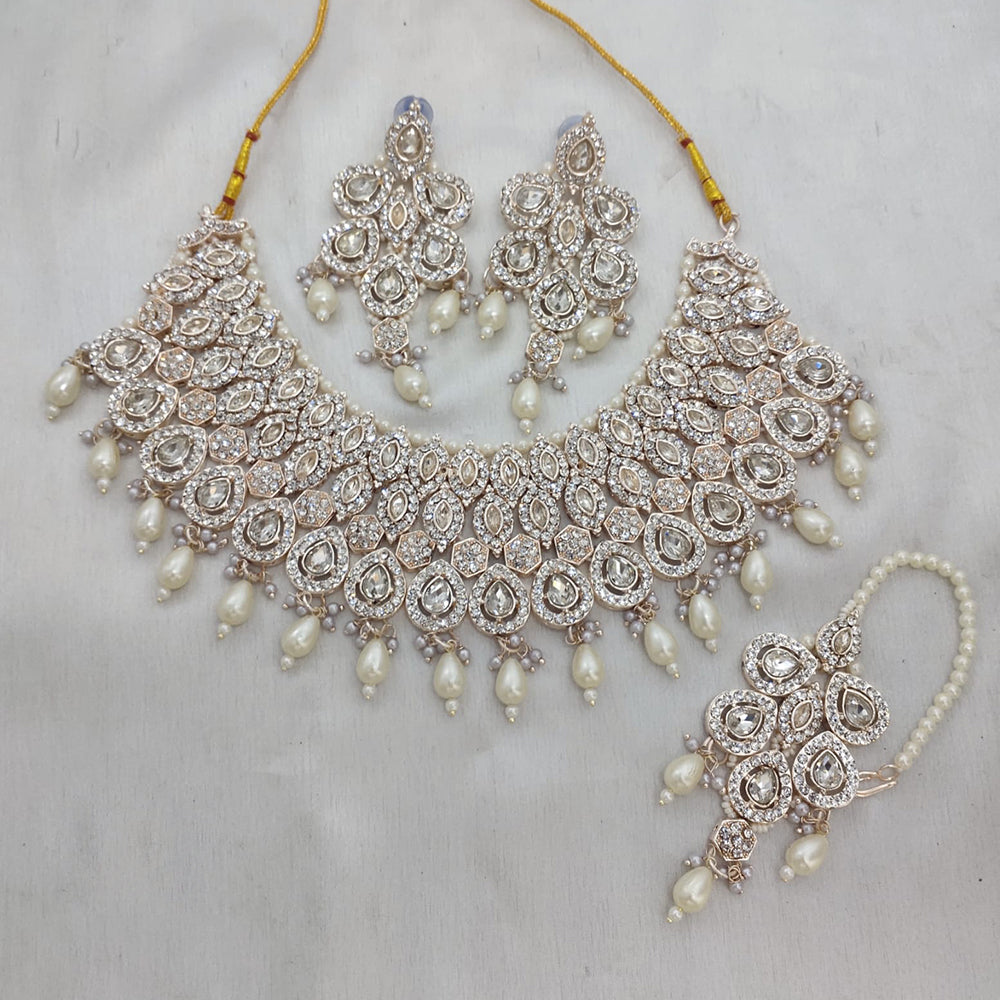 JewelMaze Silver Plated Austrian Stone And Beads Choker Necklace Set