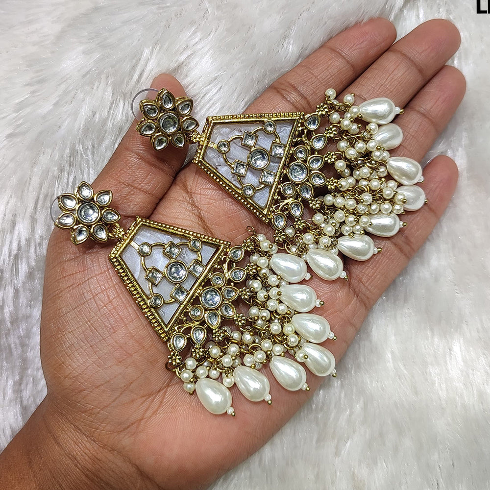 JewelMaze Gold Plated Kundan Stone And Perls Dangler Earrings