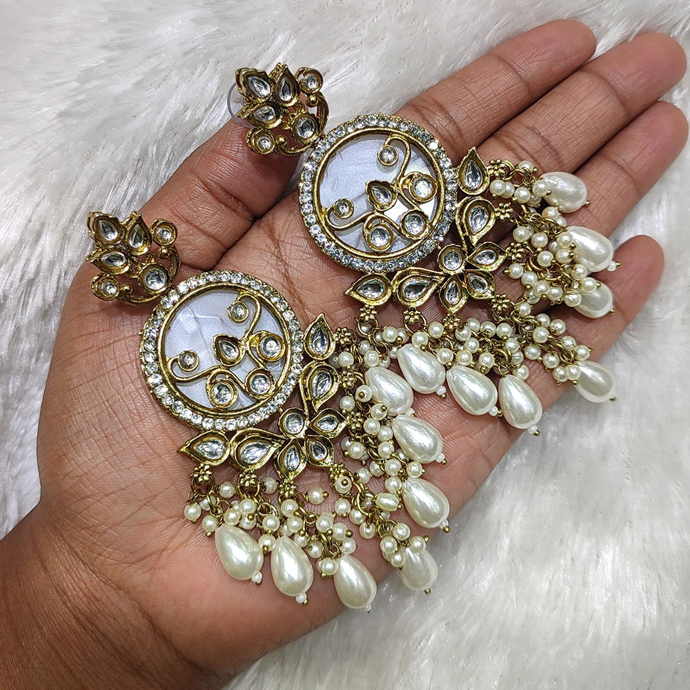 JewelMaze Gold Plated Kundan Stone And Perls Dangler Earrings