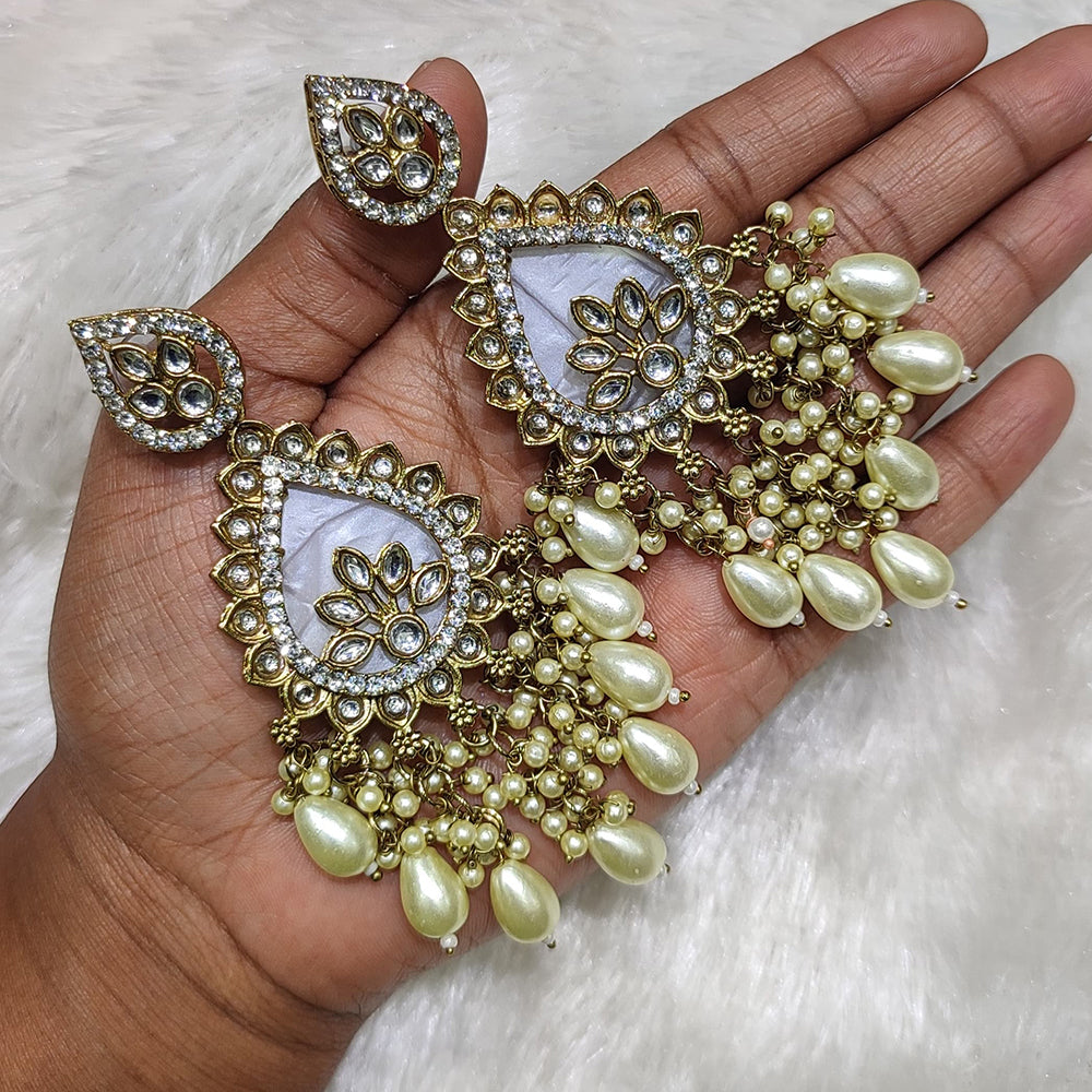JewelMaze Gold Plated Kundan Stone And Perls Dangler Earrings