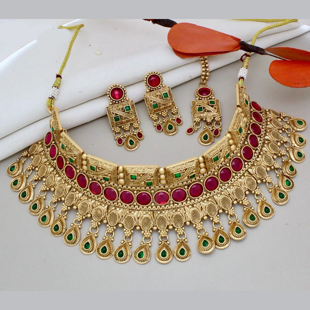 JewelMaze Gold Plated Pota Stone And Beads Choker Necklace Set