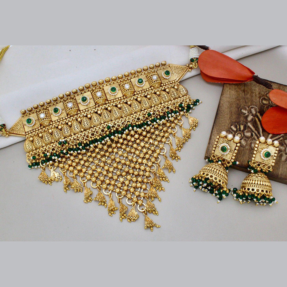 JewelMaze Gold Plated Pota Stone And Beads Choker Necklace Set