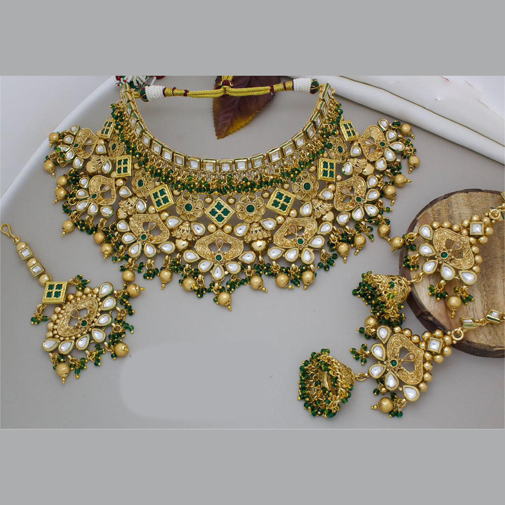 JewelMaze Gold Plated Pota Stone And Beads Choker Necklace Set