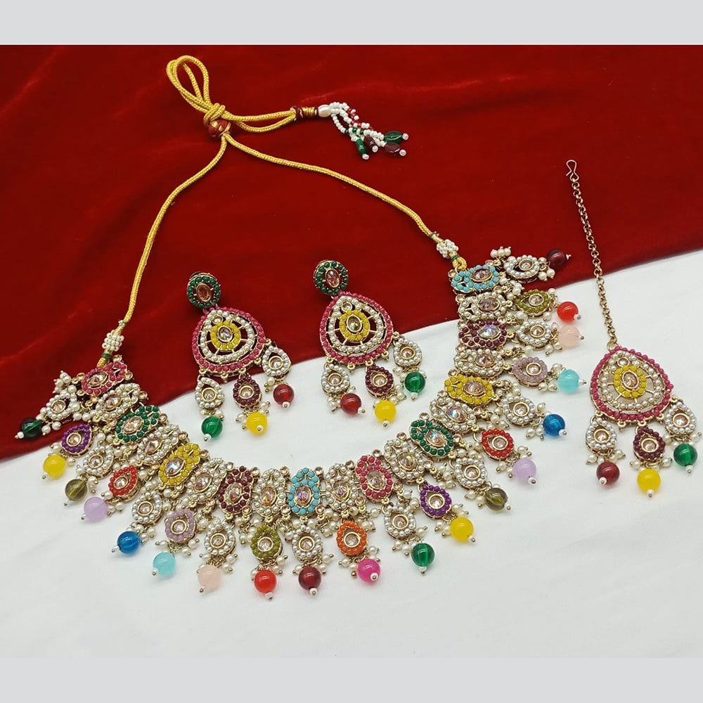 JewelMaze Gold Plated Crystal Stone And Pearls Necklace Set
