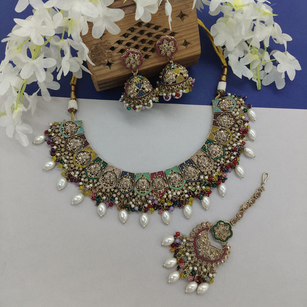 JewelMaze Gold Plated Crystal Stone And Pearls Necklace Set