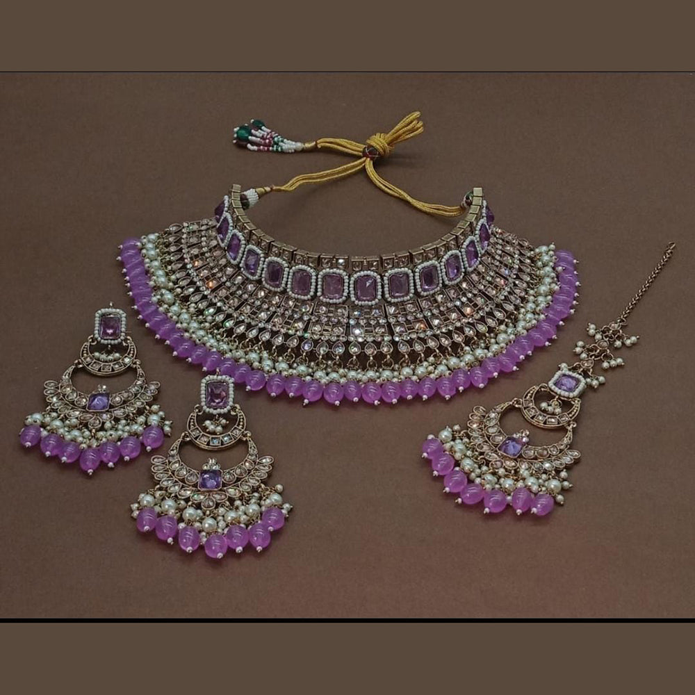 JewelMaze Gold Plated Crystal Stone And Pearls Choker Necklace Set
