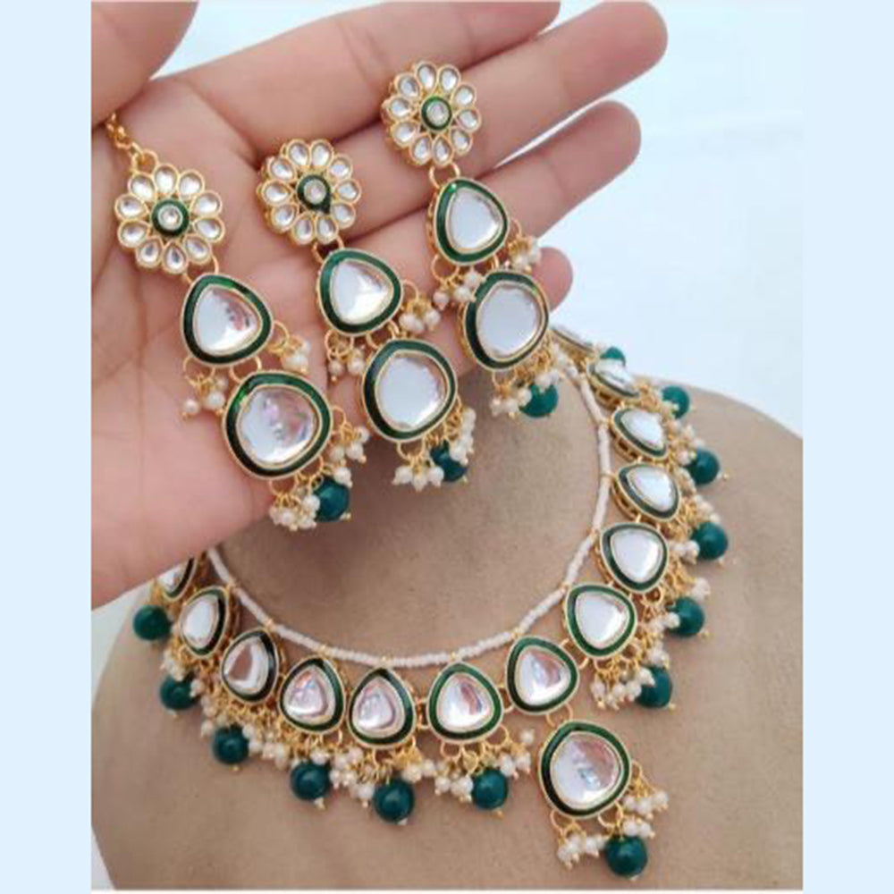 JewelMaze Gold Plated  Kundan Stone And Beads Meenakari Necklace Set