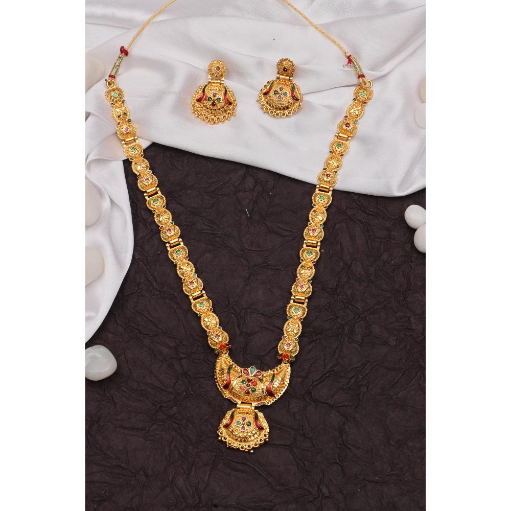Jewelmaze Forming Look Traditional Long Necklace Set Elegant Jewelry for Women