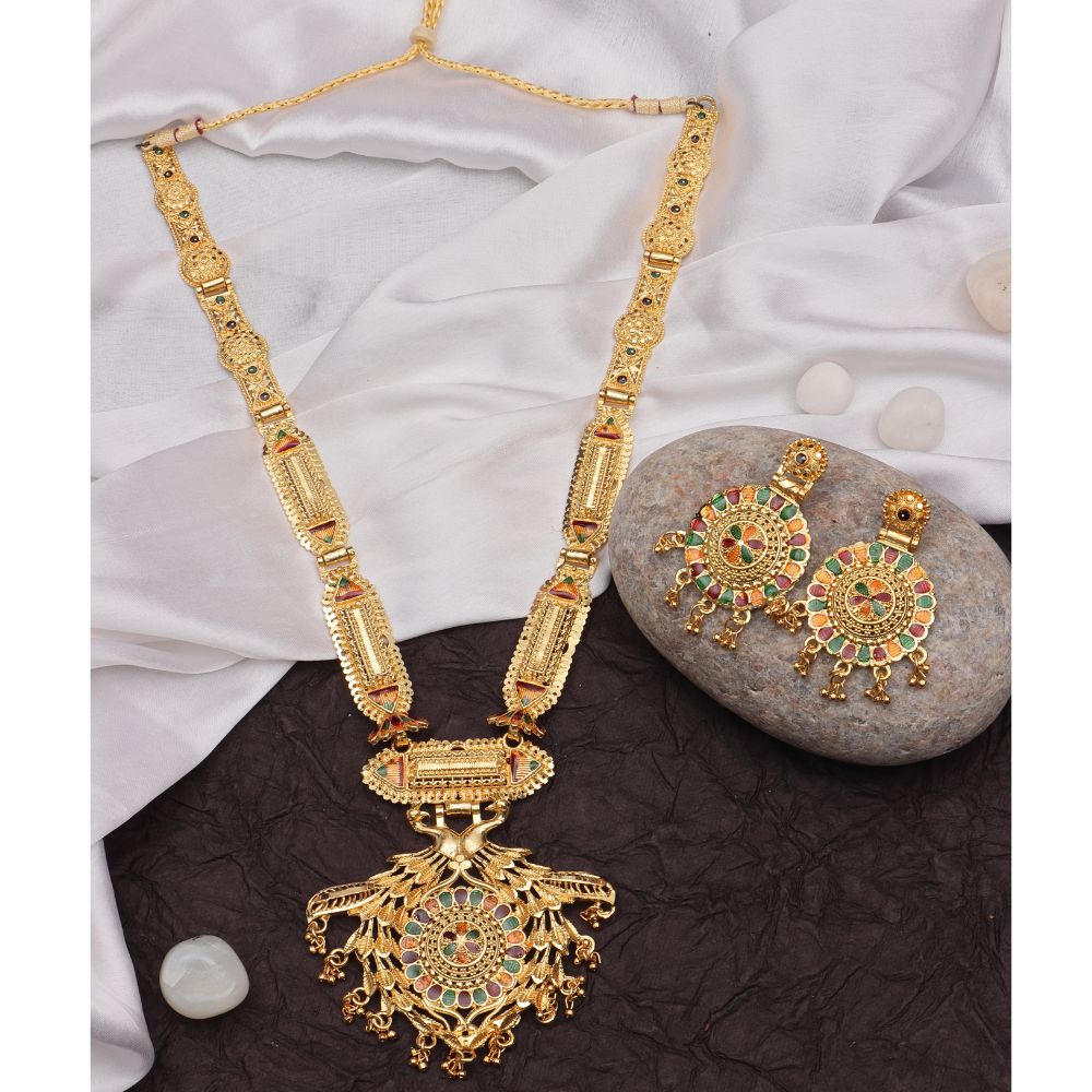 Jewelmaze Forming Look Traditional Long Necklace Set Elegant Jewelry for Women