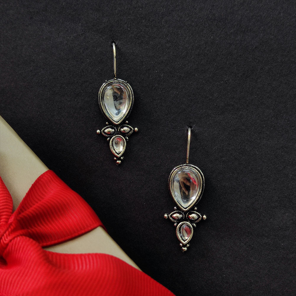 JewelMaze Oxidised Plated Crystal Stone Earrings