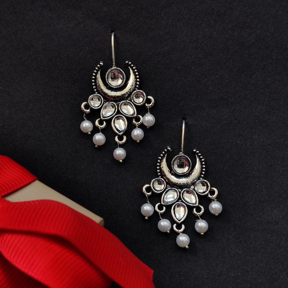 JewelMaze Oxidised Plated Crystal Stone Earrings