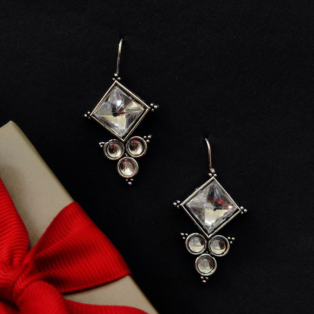 JewelMaze Oxidised Plated Crystal Stone Earrings