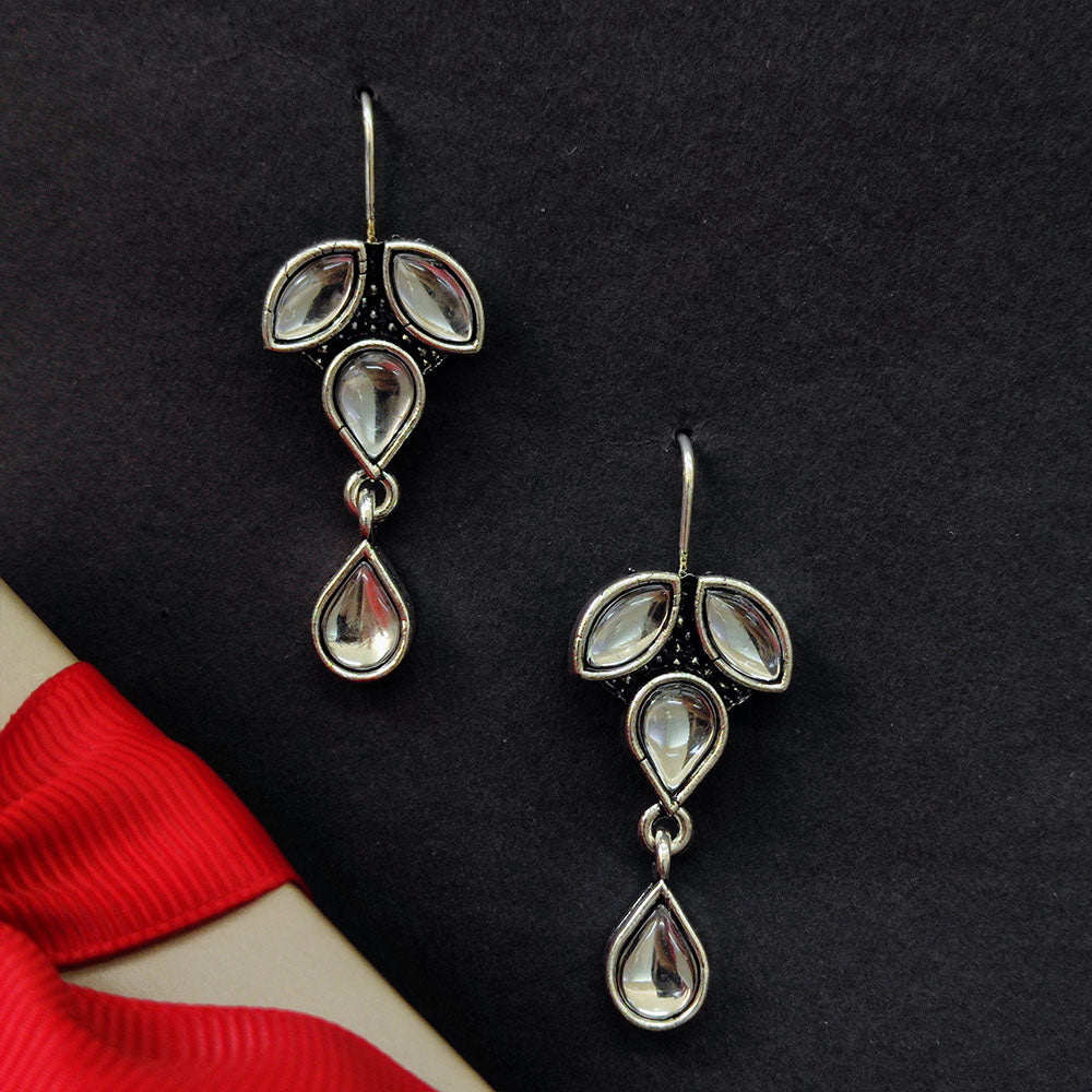 JewelMaze Oxidised Plated Crystal Stone Earrings