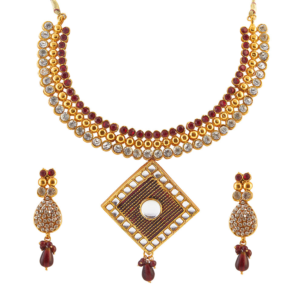 JewelMaze Elegant Austrian Stone and Beads Necklace Set