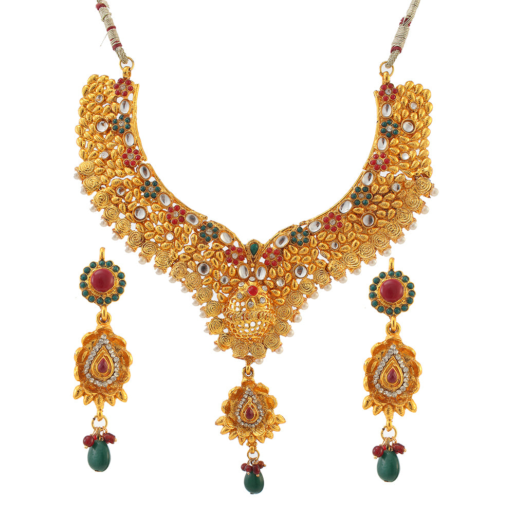 JewelMaze Designer Austrian Stone And Pearl Necklace Set
