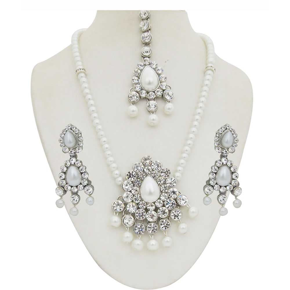 JewelMaze Sparkling Crystal and Pearl Long Necklace set