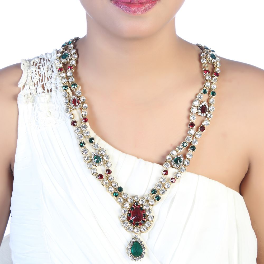 JewelMaze Elegant Austrian Stone Long Necklace set