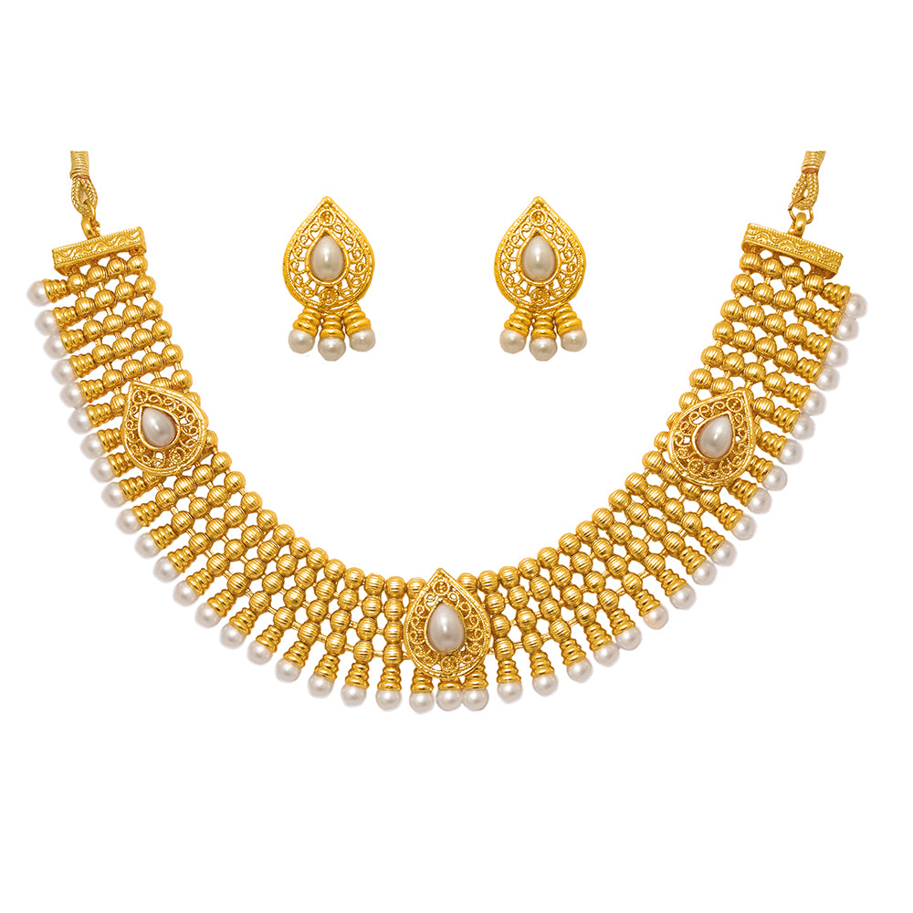 JewelMaze Elegant Gold with pearl Choker Necklace Set For Women