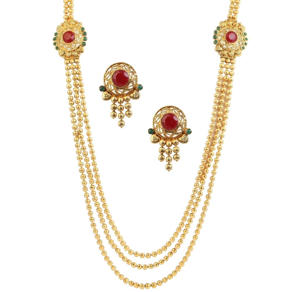 JewelMaze Traitional Pota stone long Necklace set