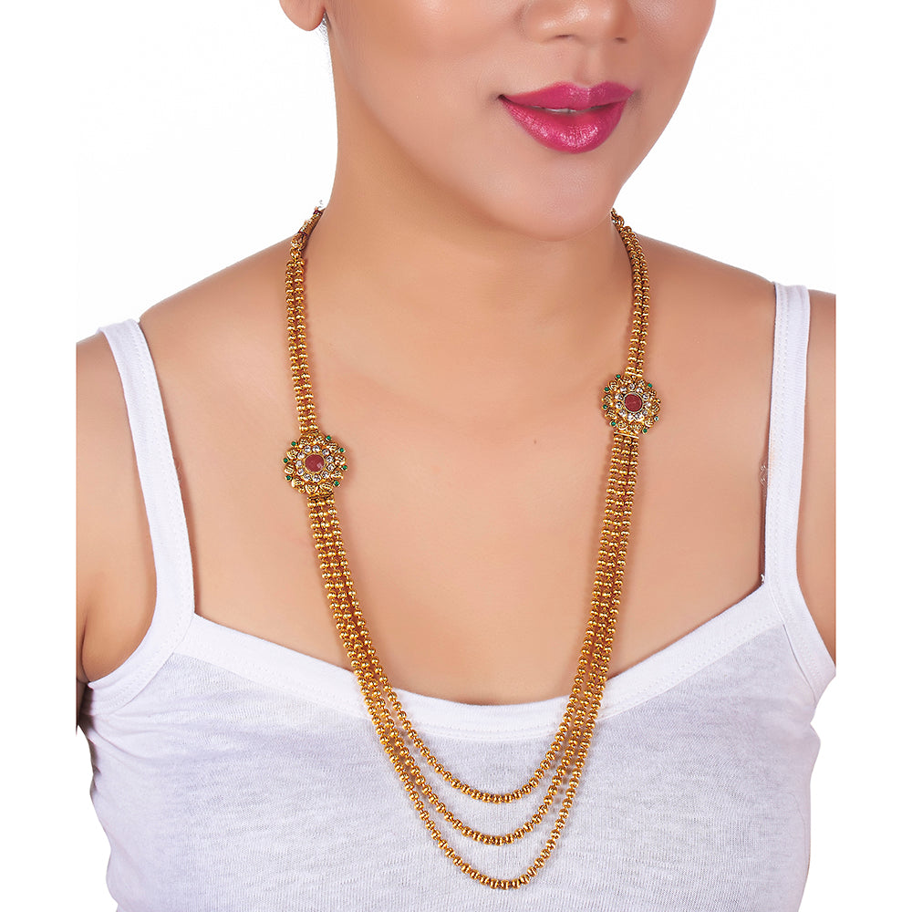 JewelMaze Beaded Multi-Strand Necklace with Flower Embellishments