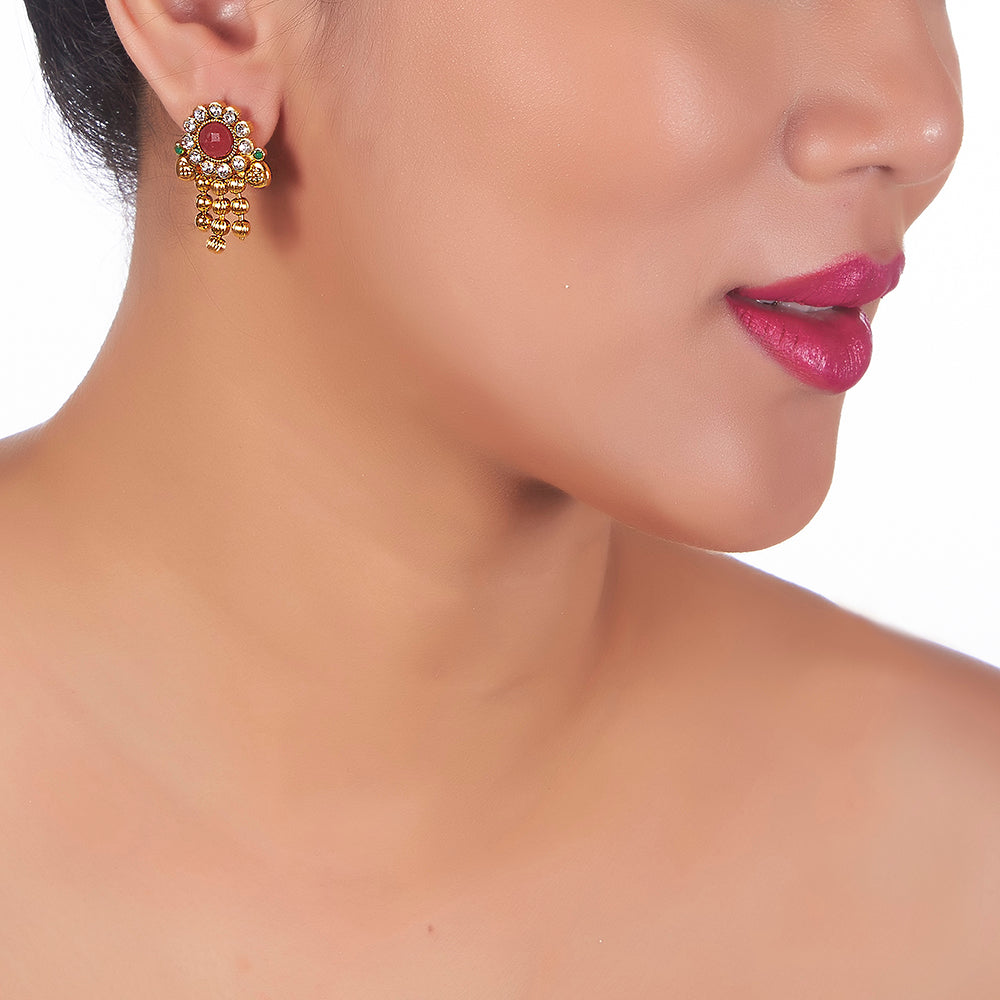 JewelMaze Beaded Multi-Strand Necklace with Flower Embellishments