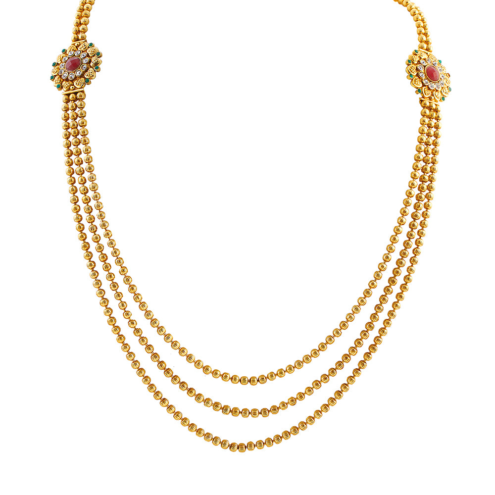 JewelMaze Beaded Multi-Strand Necklace with Flower Embellishments