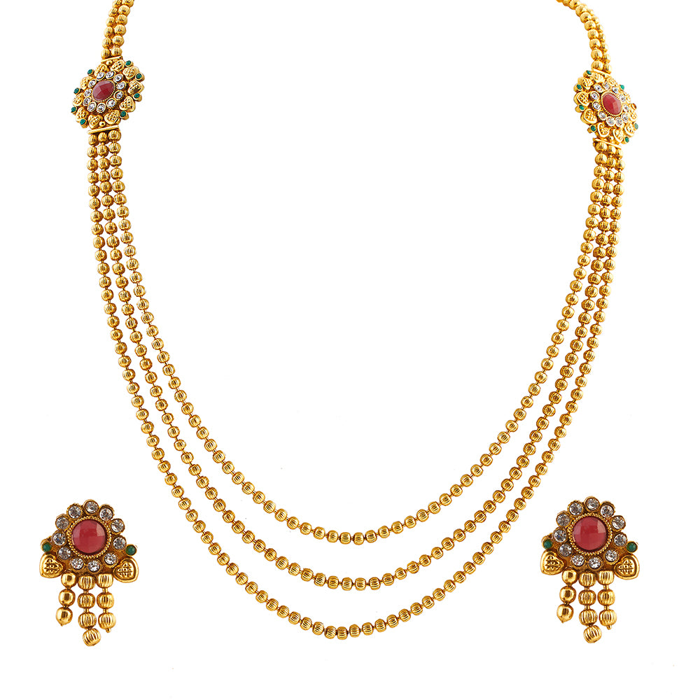 JewelMaze Beaded Multi-Strand Necklace with Flower Embellishments