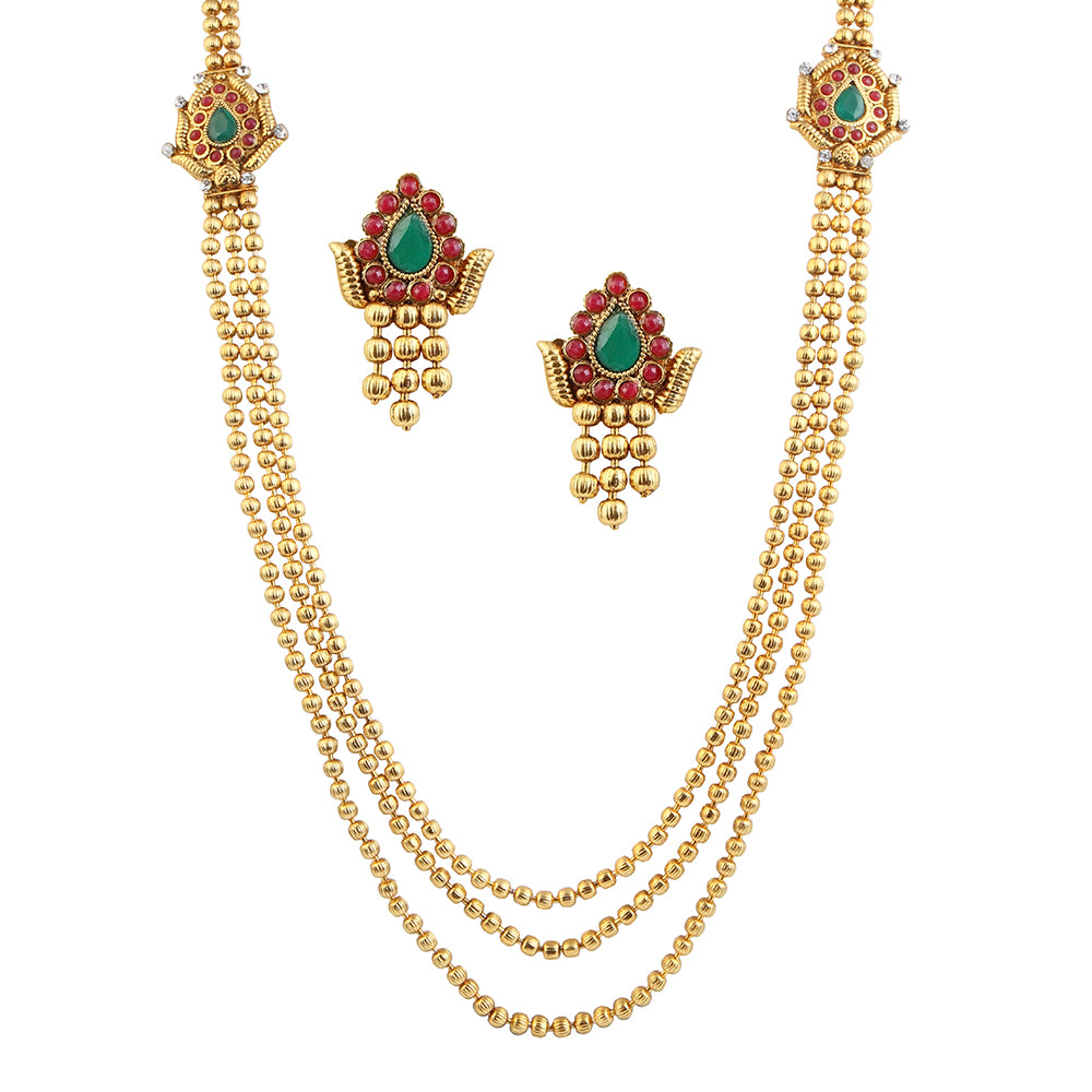 JewelMaze Red Austrian Stone Gold Plated Traditional Necklace Set