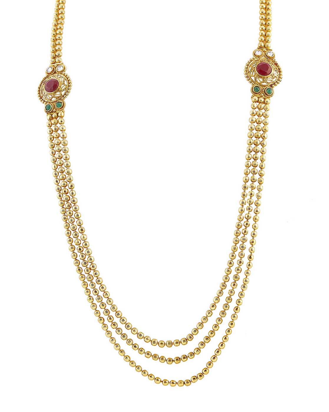 JewelMaze Gold Plated Maroon Pota Stone Necklace