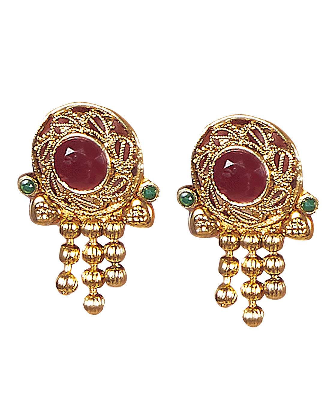 JewelMaze Gold Plated Maroon Pota Stone Necklace