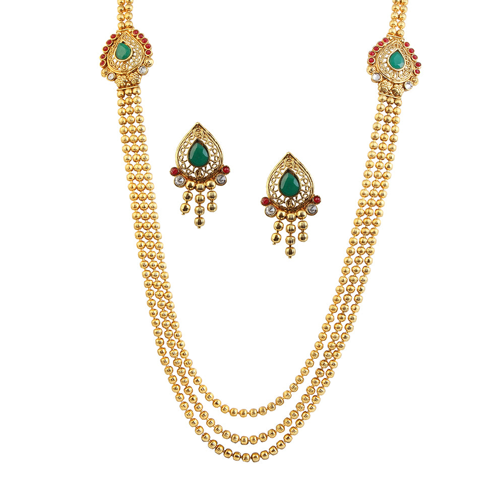 JewelMaze Green Austrian Stone Gold Plated Traditional Necklace Set