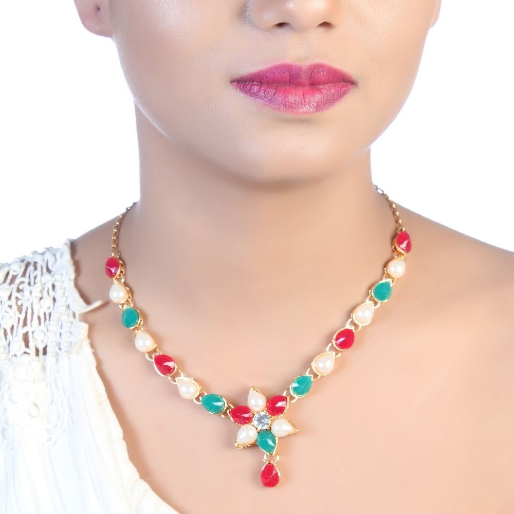 JewelMaze Sparkling Pota Stone Beads Necklace Set