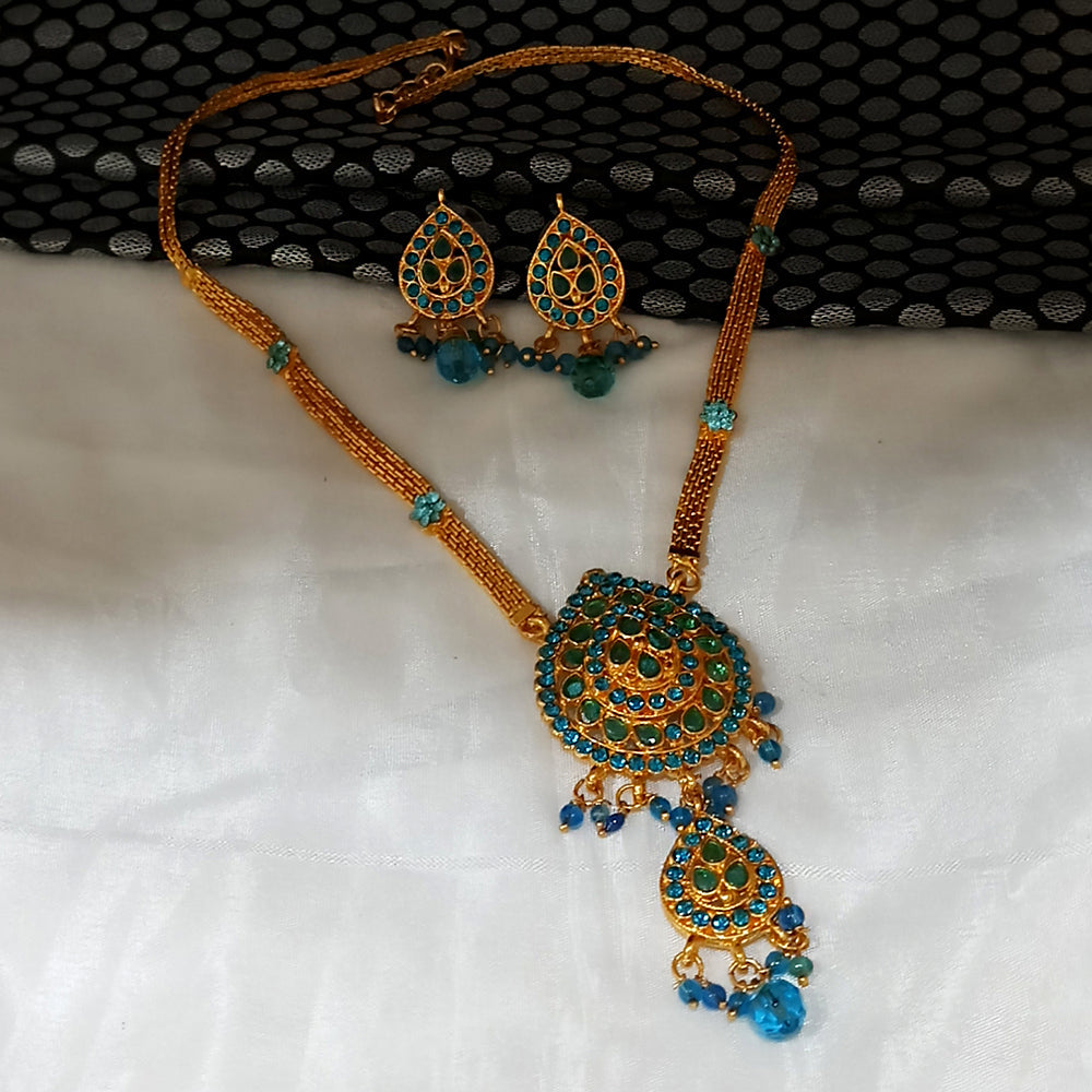 JewelMaze Gold Plated Blue Austrian Stone Necklace Set