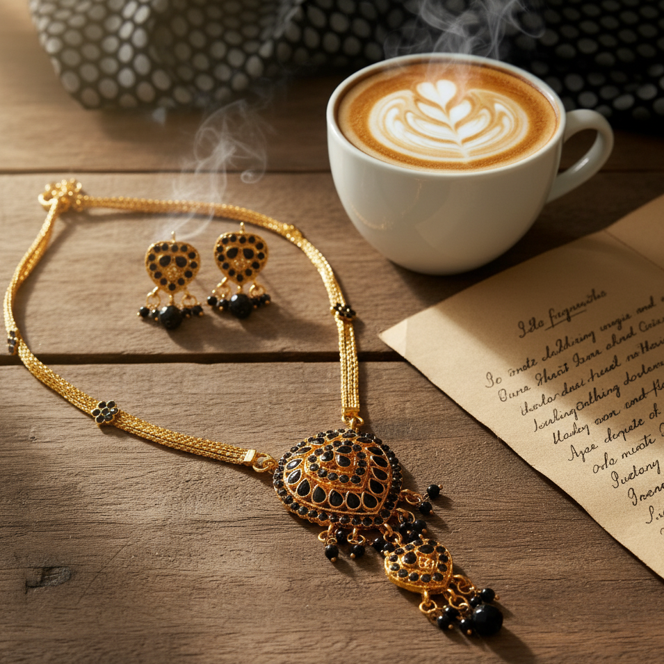 JewelMaze Gold Plated Black Austrian Stone Necklace Set