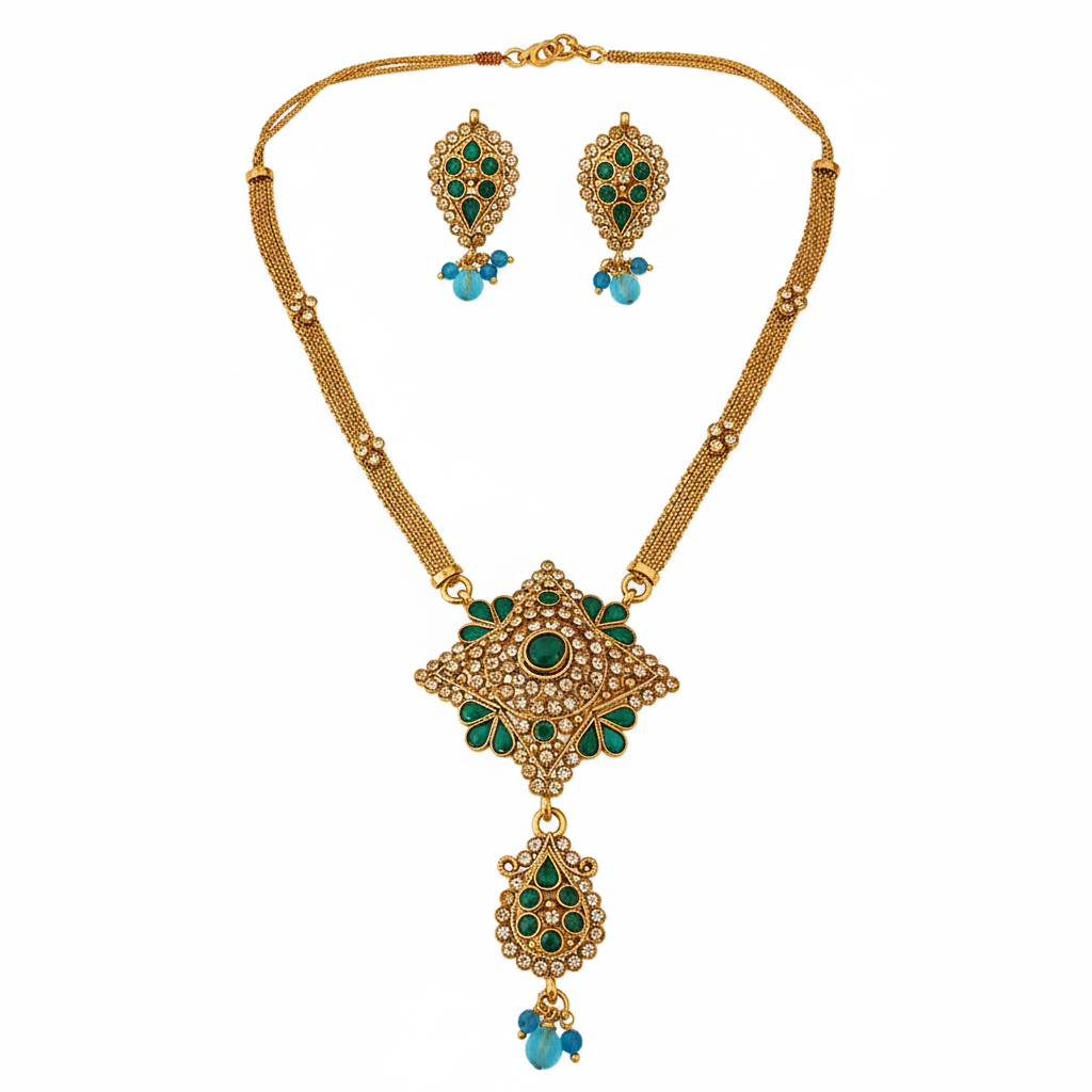 JewelMaze Gold Plated Blue Austrian Stone Necklace Set