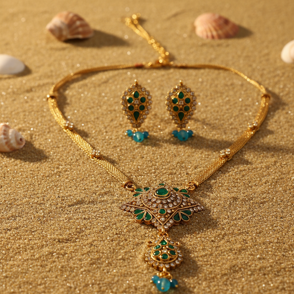 JewelMaze Gold Plated Blue Austrian Stone Necklace Set