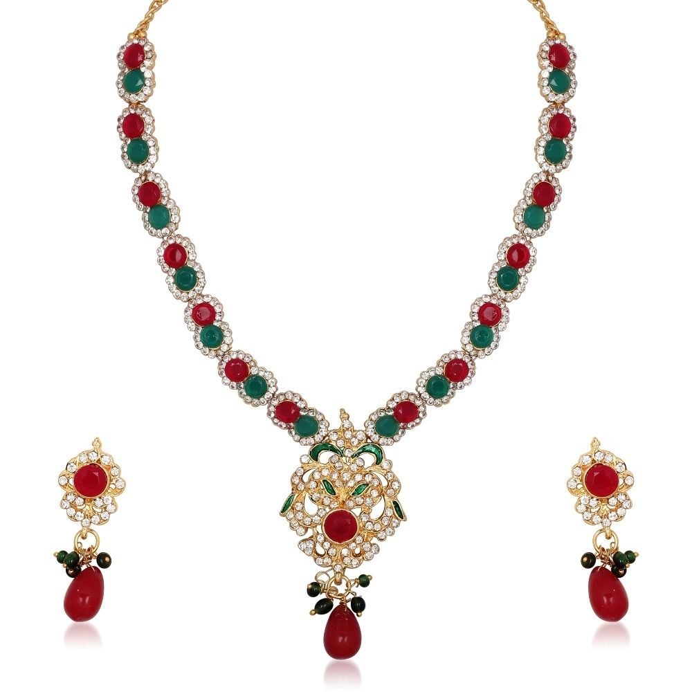 JewelMaze Sparkling Pota and Austrian Stone Necklace set