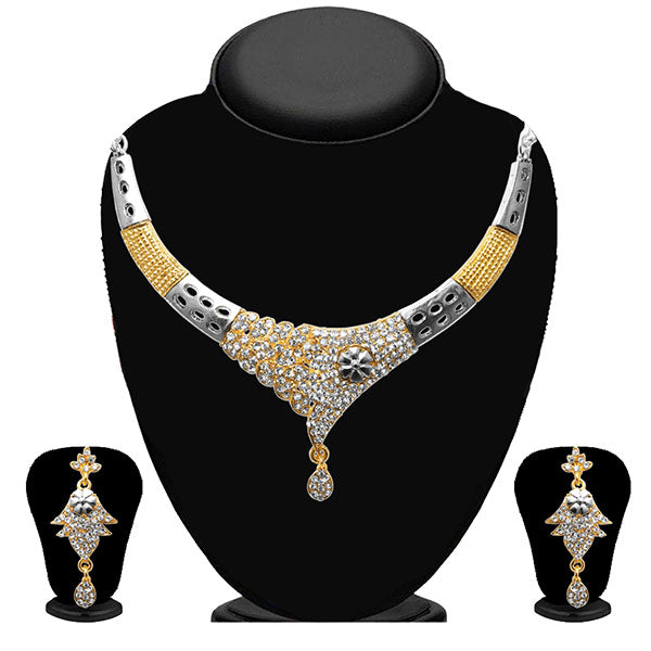 JewelMaze 2 Tone Plated Austrian Stone Necklace Set