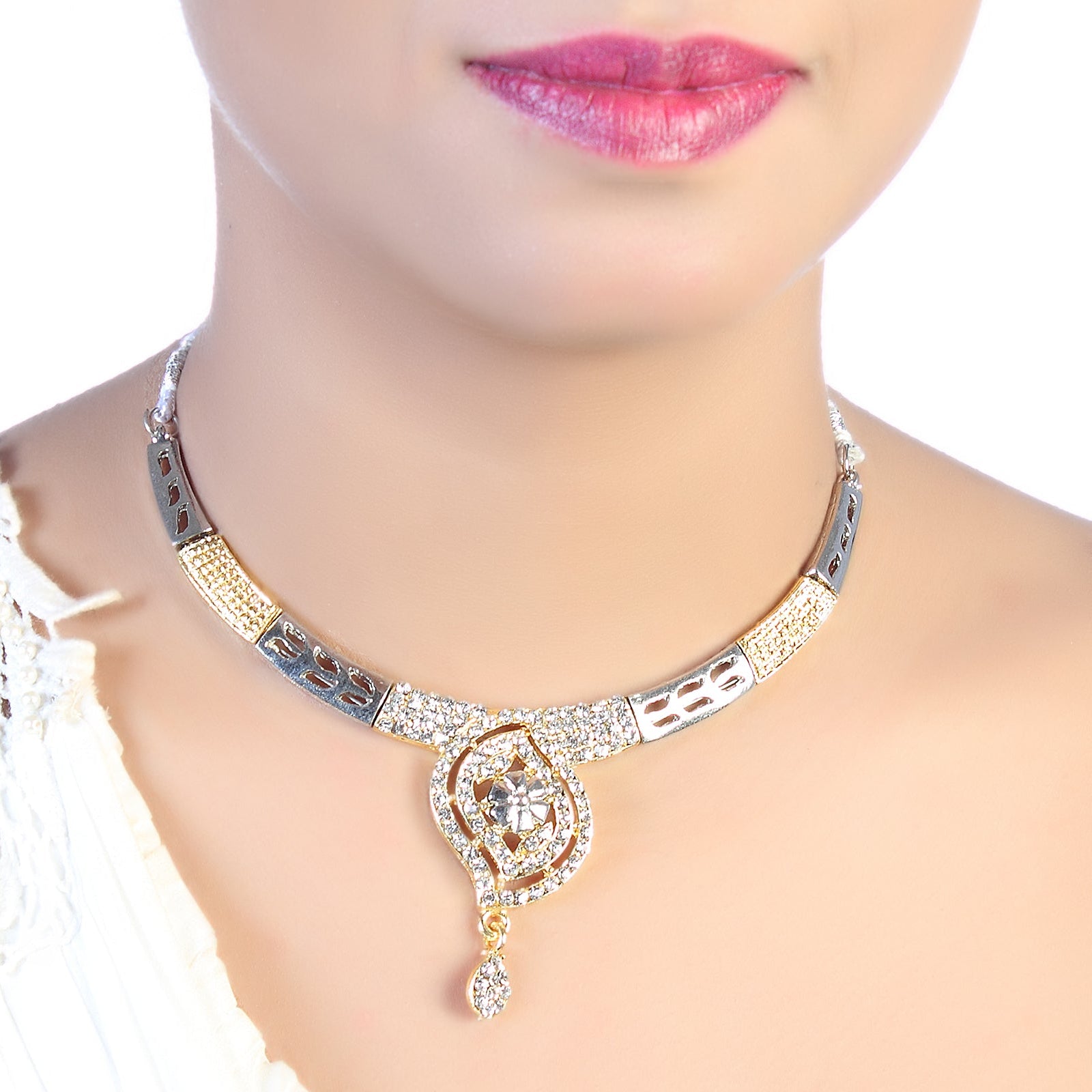 JewelMaze Austrian Stone 2 Tone Necklace Set