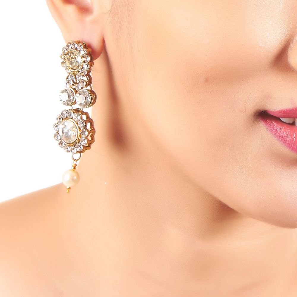 JewelMaze Dazziling Austrian and Pearl Long Necklace Set