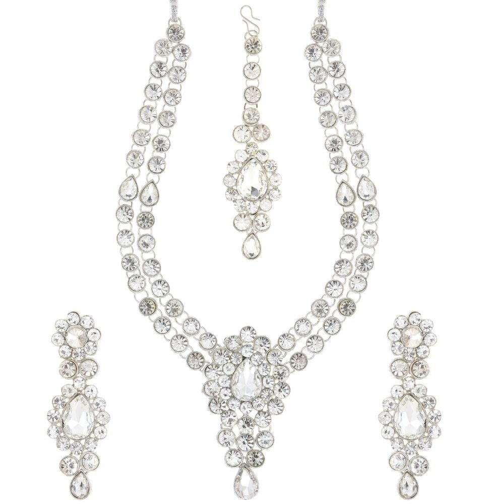 JewelMaze Sparkling Crystal Stone Long Necklace Set
