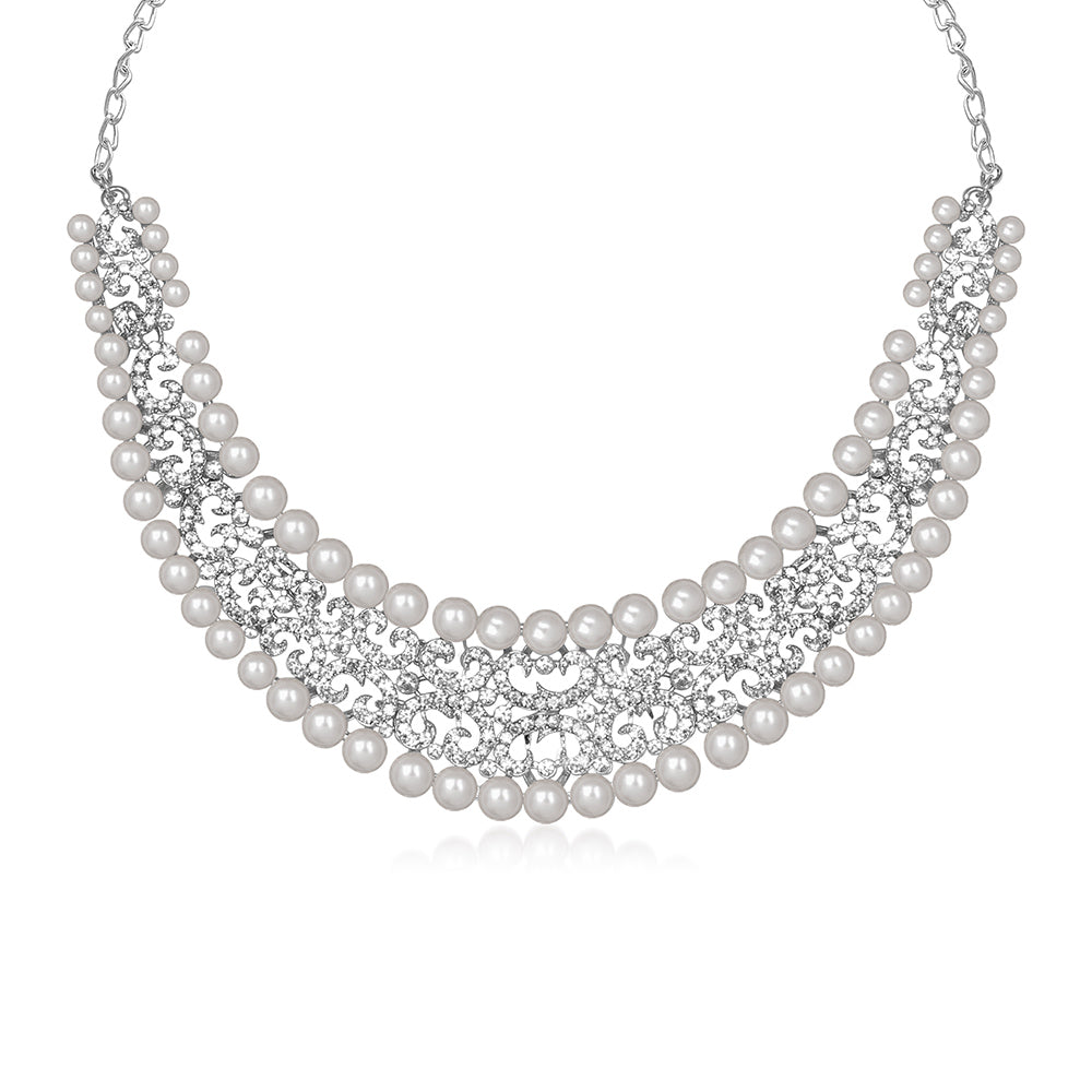 JewelMaze Sparkling Austrian Stone and Pearl Necklace Set