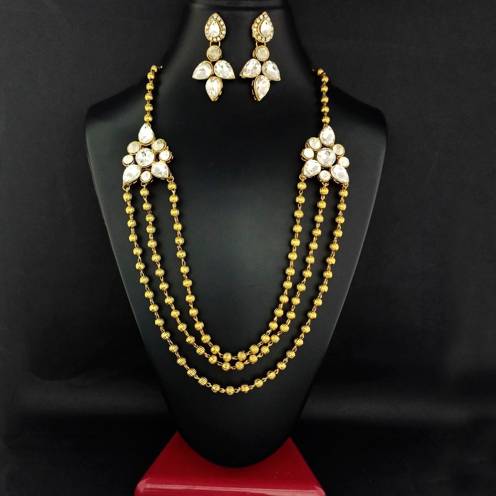 JewelMaze Sparkling Crystal and Pearl Long Necklace set