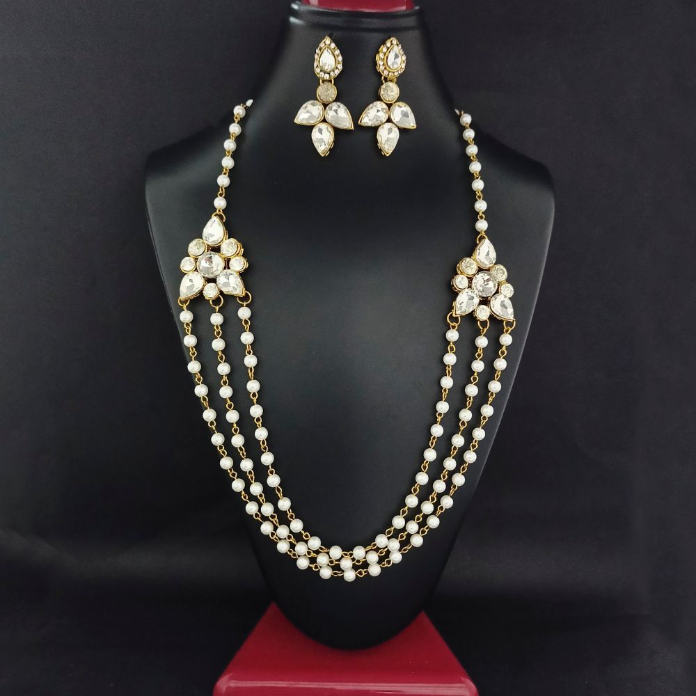 JewelMaze Sparkling Crystal and Pearl Long Necklace set