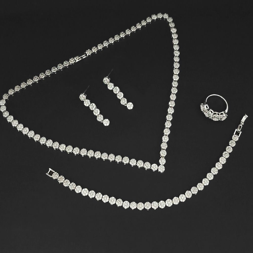 JewelMaze Sparkling AD Combo Set with Necklace, Earrings & Bracelet