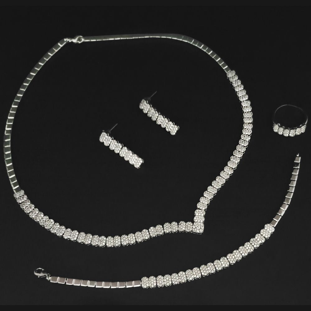 JewelMaze Sparkling AD Combo Set with Necklace, Earrings & Bracelet